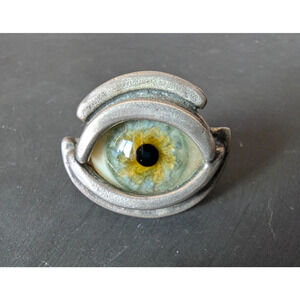 Vintage KALI Prosthetic Glass Eye Eyeball Ring Sterling Silver Hallmarked